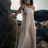 Off - White Aurora Greek Goddess Dress • Greek Gown Toga Dress • Asymmetrical One Shoulder Dress - AYA SW IDR