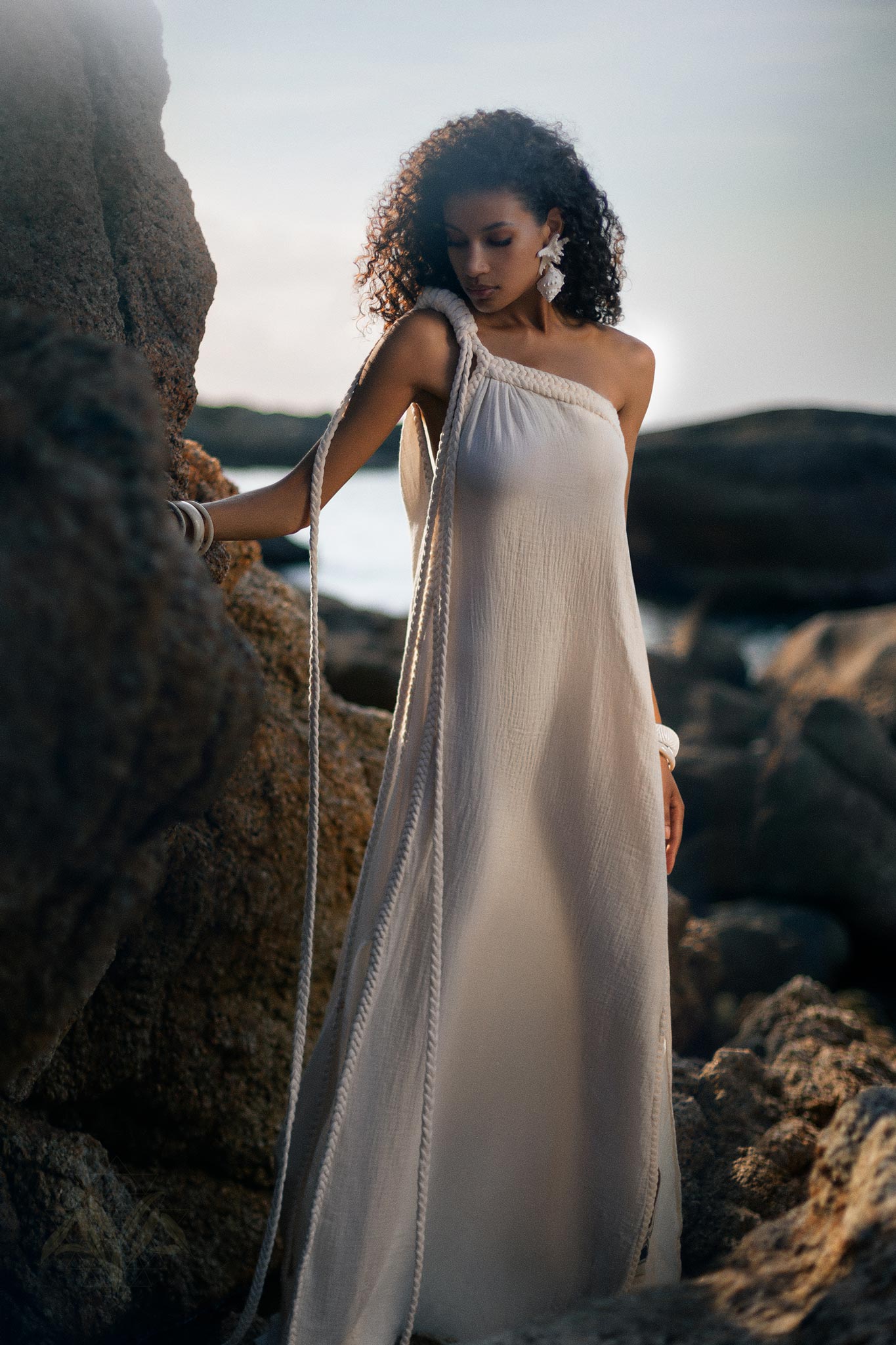 Off - White Aurora Greek Goddess Dress • Greek Gown Toga Dress • Asymmetrical One Shoulder Dress - AYA SW IDR