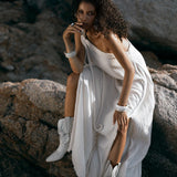 Off - White Aurora Greek Goddess Dress • Greek Gown Toga Dress • Asymmetrical One Shoulder Dress - AYA SW IDR