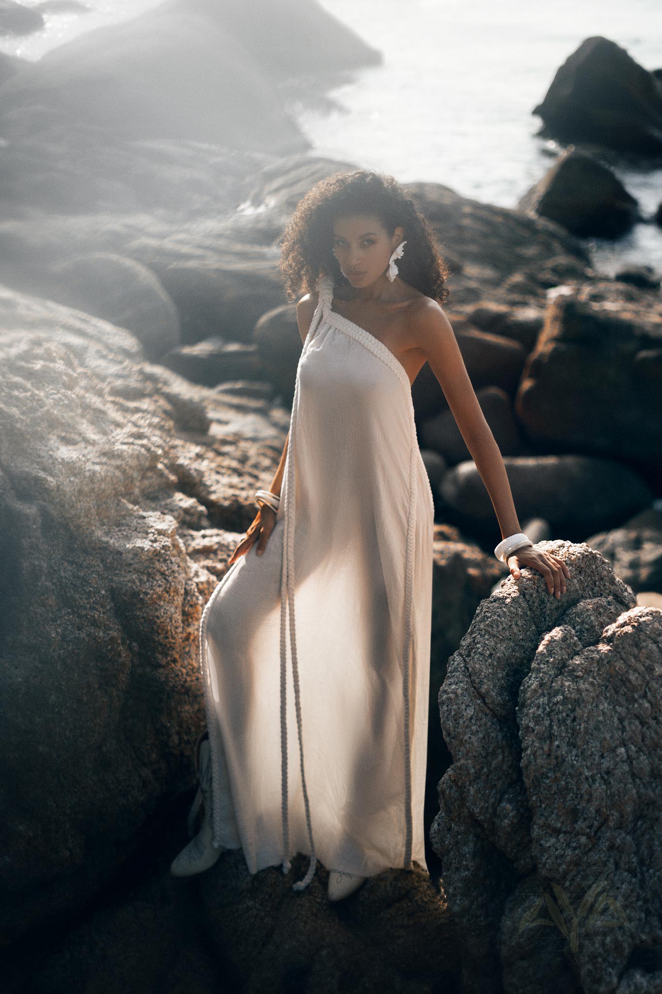 Off - White Aurora Greek Goddess Dress • Greek Gown Toga Dress • Asymmetrical One Shoulder Dress - AYA SW IDR