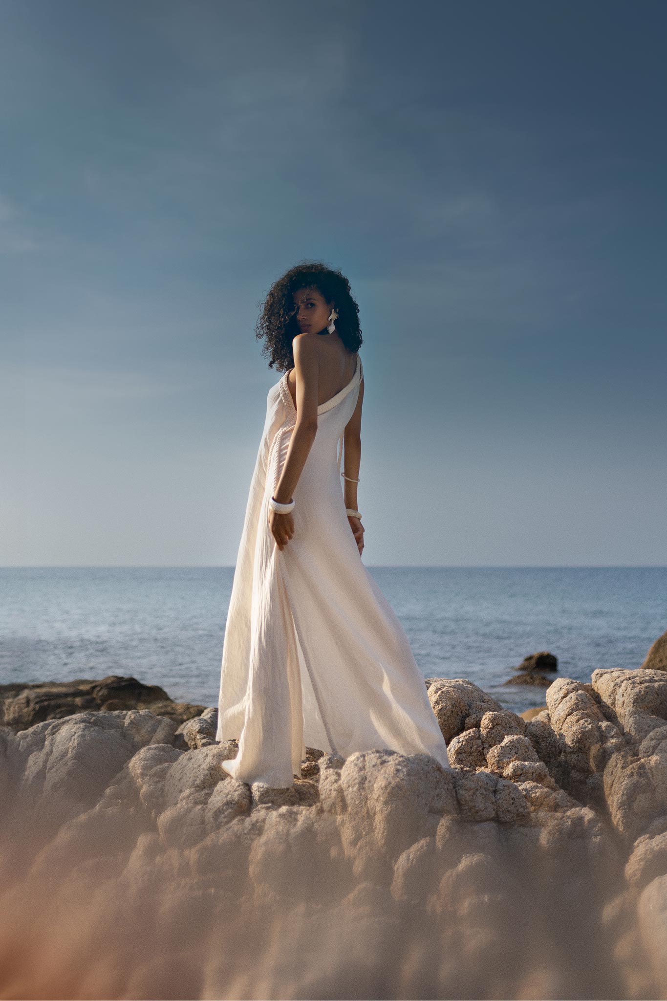 Off - White Aurora Greek Goddess Dress • Greek Gown Toga Dress • Asymmetrical One Shoulder Dress - AYA SW IDR