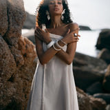 Off - White Aurora Greek Goddess Dress • Greek Gown Toga Dress • Asymmetrical One Shoulder Dress - AYA SW IDR