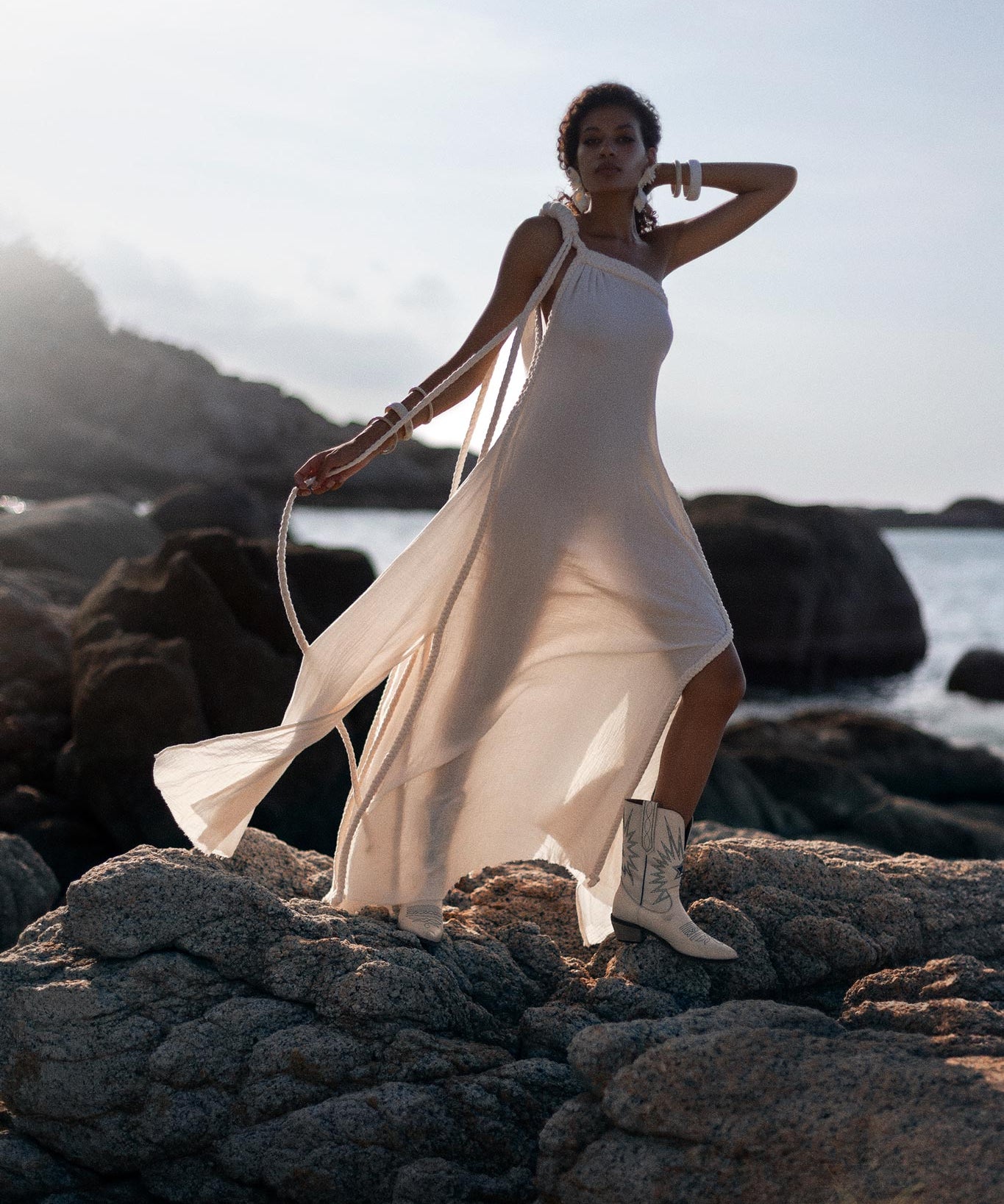 Off - White Aurora Greek Goddess Dress • Greek Gown Toga Dress • Asymmetrical One Shoulder Dress - AYA SW IDR