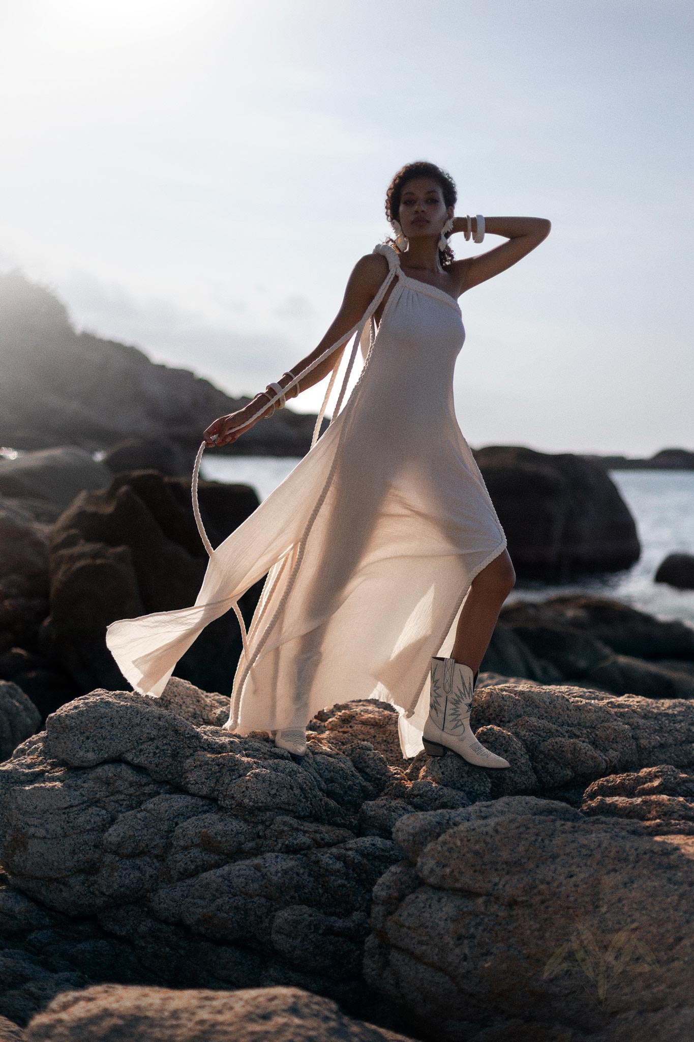 Off - White Aurora Greek Goddess Dress • Greek Gown Toga Dress • Asymmetrical One Shoulder Dress - AYA SW IDR