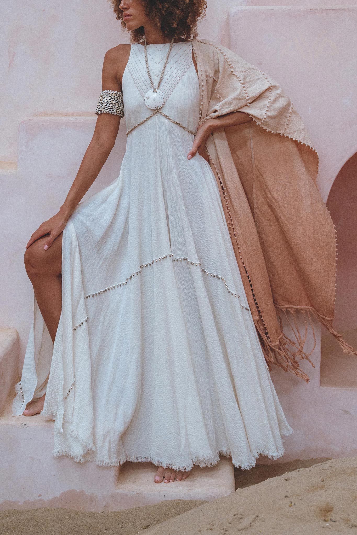 Off White Bhakti Dress • Bridal Hand Embroidered Dress • Organic Wedding Dress - AYA SW IDR