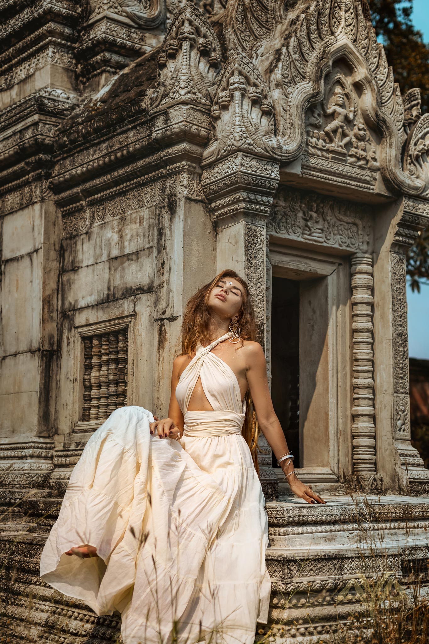 Off - White Bohemian Adjustable Dress • Evening Open Back Belly Dress - AYA SW IDR