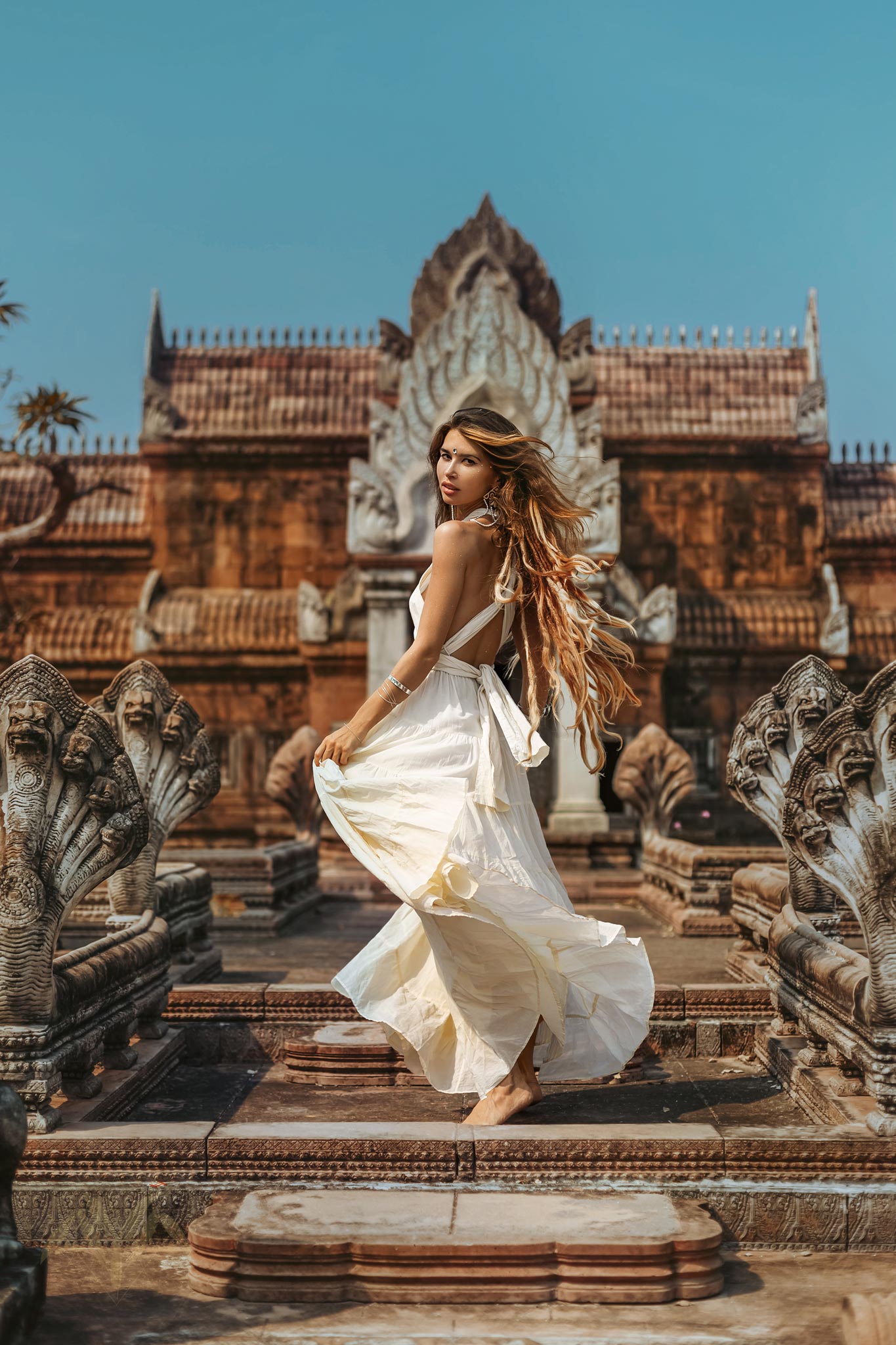Off - White Bohemian Adjustable Dress • Evening Open Back Belly Dress - AYA SW IDR