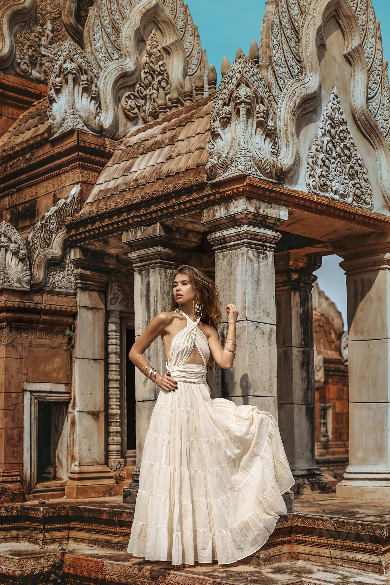 Off - White Bohemian Adjustable Dress • Evening Open Back Belly Dress - AYA SW IDR