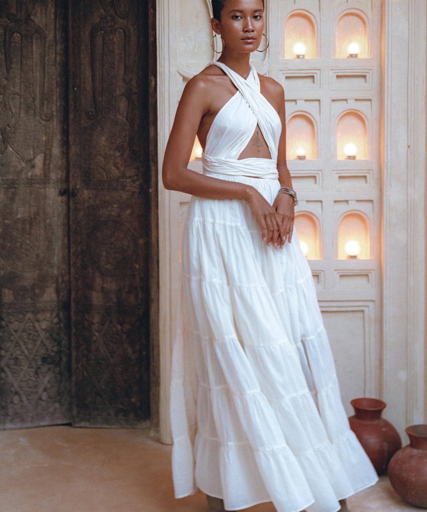 Off - White Bohemian Adjustable Dress • Evening Open Back Belly Dress - AYA SW IDR