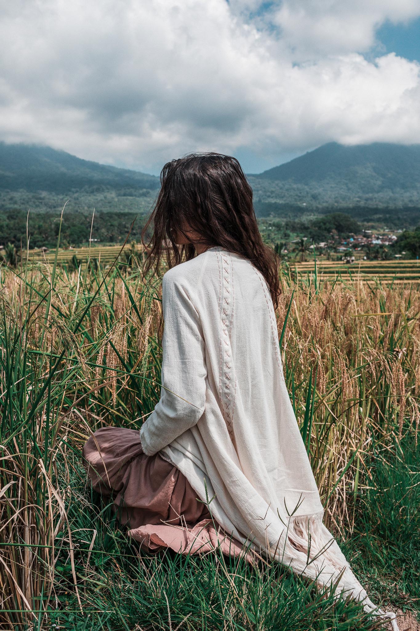 Off - White Bohemian Raw Cotton Coat Cape Wrap - AYA SW IDR