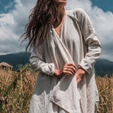 Off - White Bohemian Raw Cotton Coat Cape Wrap - AYA SW IDR