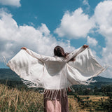 Off - White Bohemian Raw Cotton Coat Cape Wrap - AYA SW IDR
