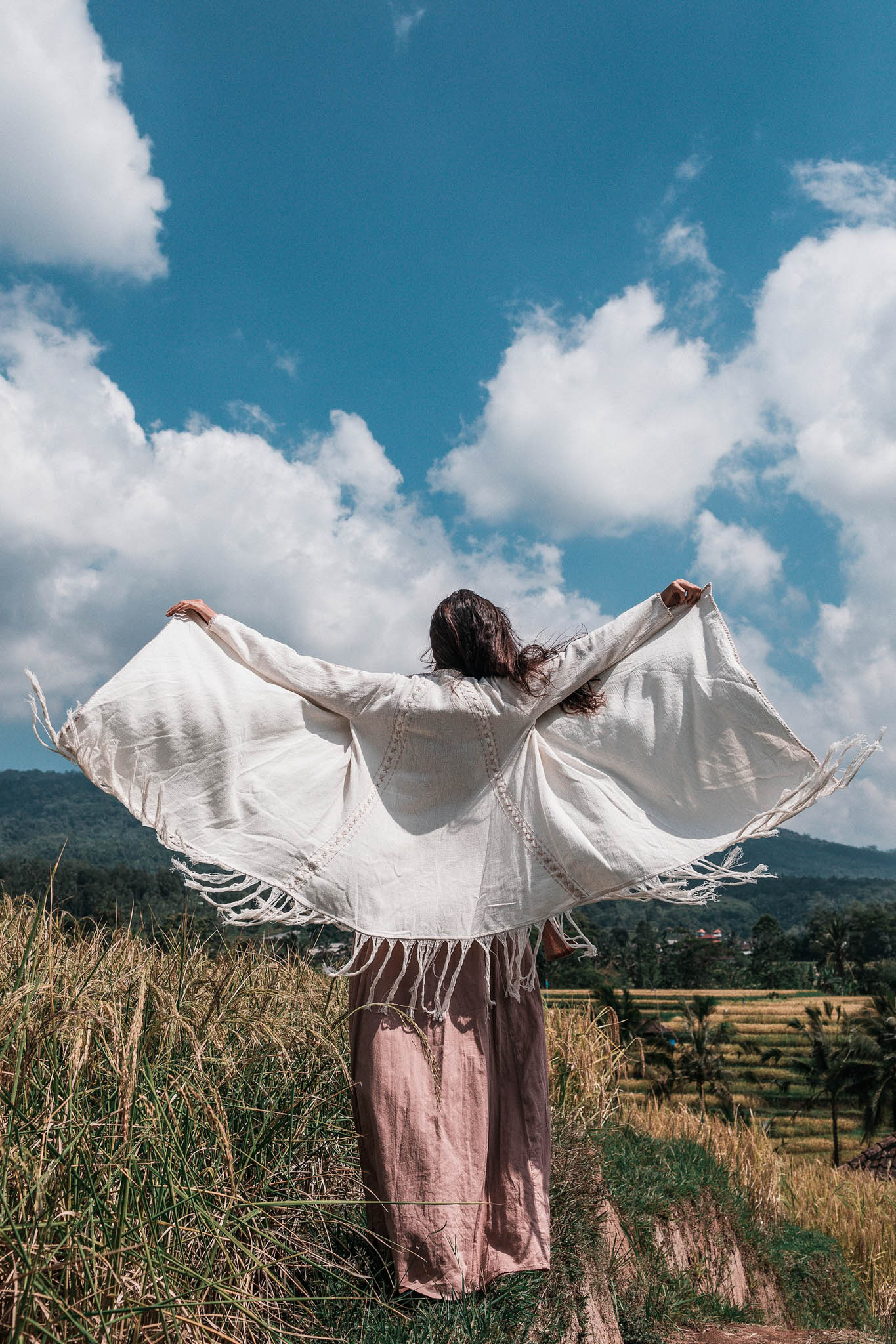 Off - White Bohemian Raw Cotton Coat Cape Wrap - AYA SW IDR