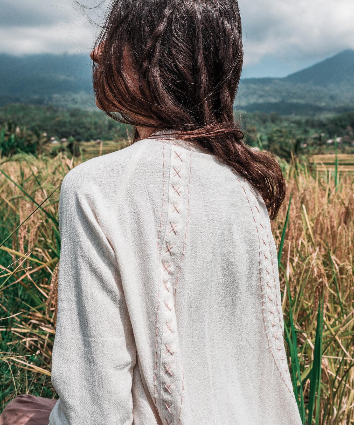 Off - White Bohemian Raw Cotton Coat Cape Wrap - AYA SW IDR