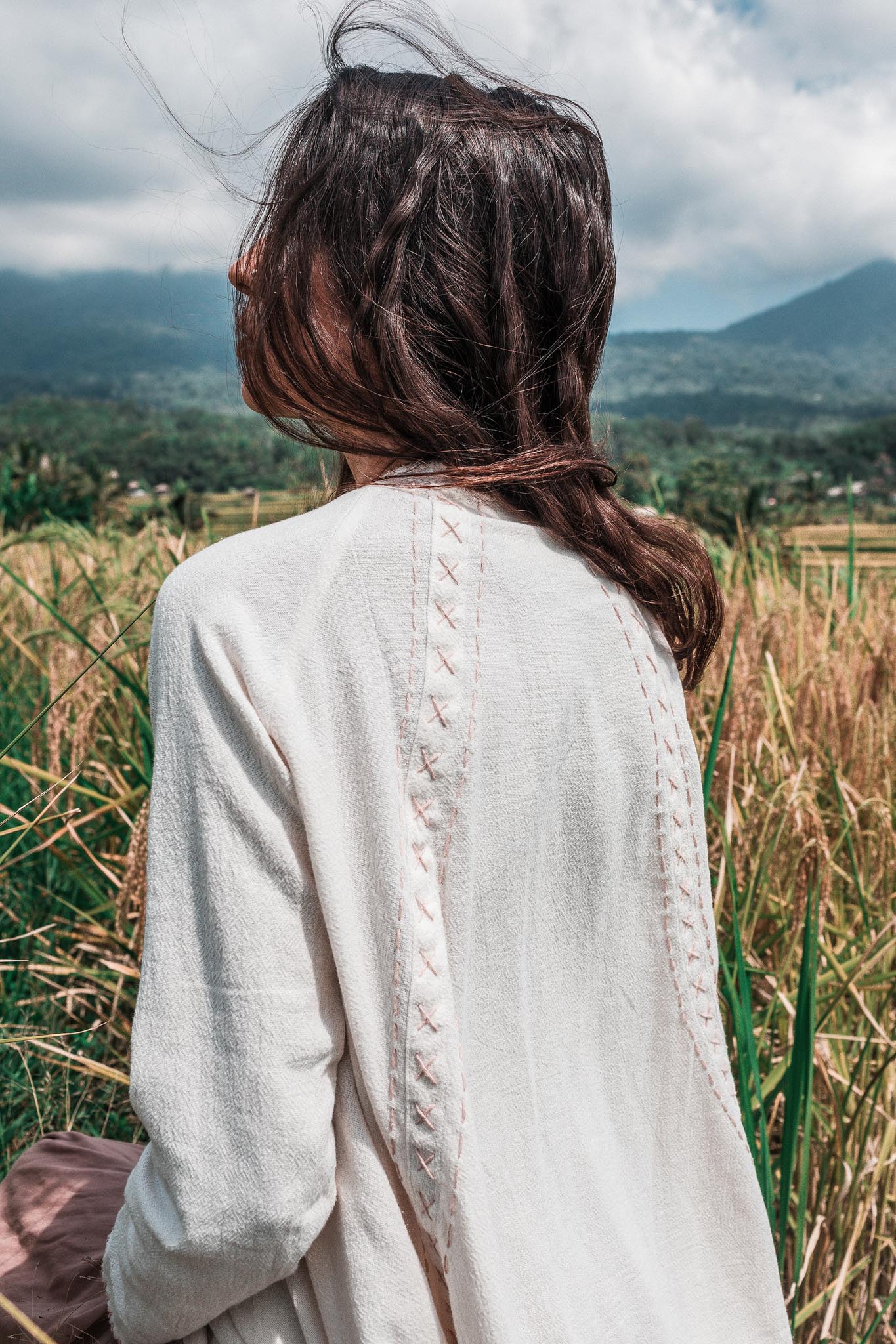 Off - White Bohemian Raw Cotton Coat Cape Wrap - AYA SW IDR