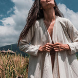 Off - White Bohemian Raw Cotton Coat Cape Wrap - AYA SW IDR