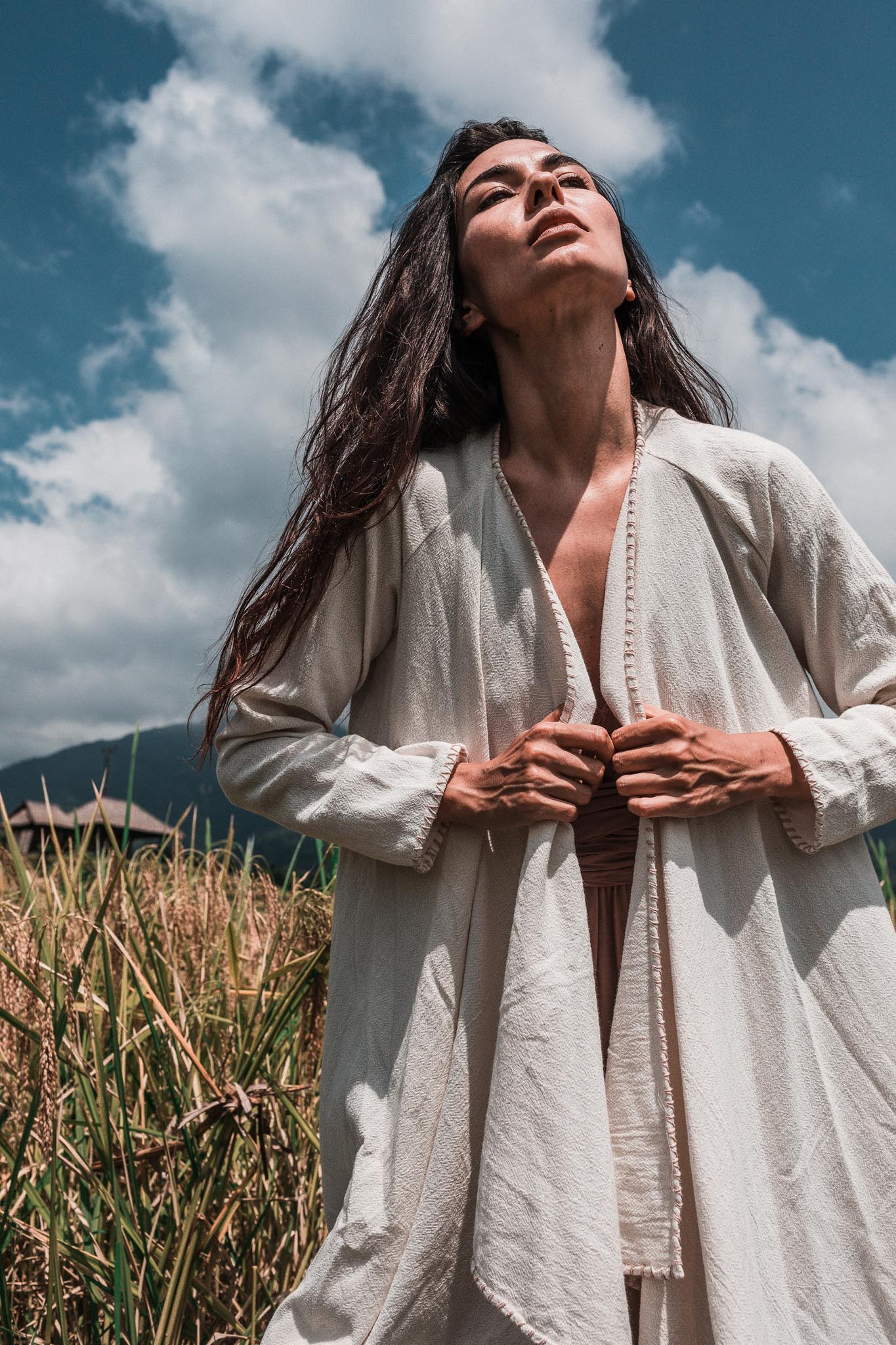 Off - White Bohemian Raw Cotton Coat Cape Wrap - AYA SW IDR
