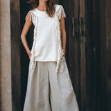 Off - White Bohemian Top with Tassels Sides - AYA SW IDR