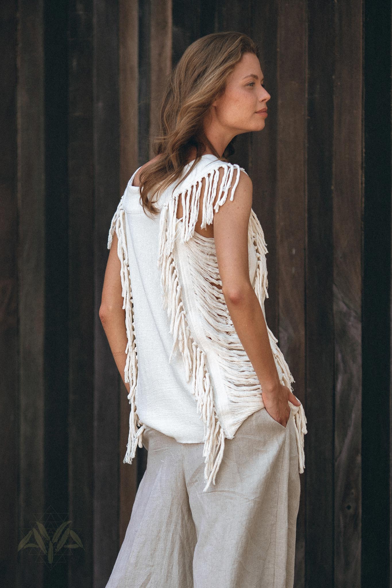 Off - White Bohemian Top with Tassels Sides - AYA SW IDR