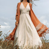 Off - White Boho Beach Wedding Dress • Bohemian Homespun Cotton Dress - AYA SW IDR