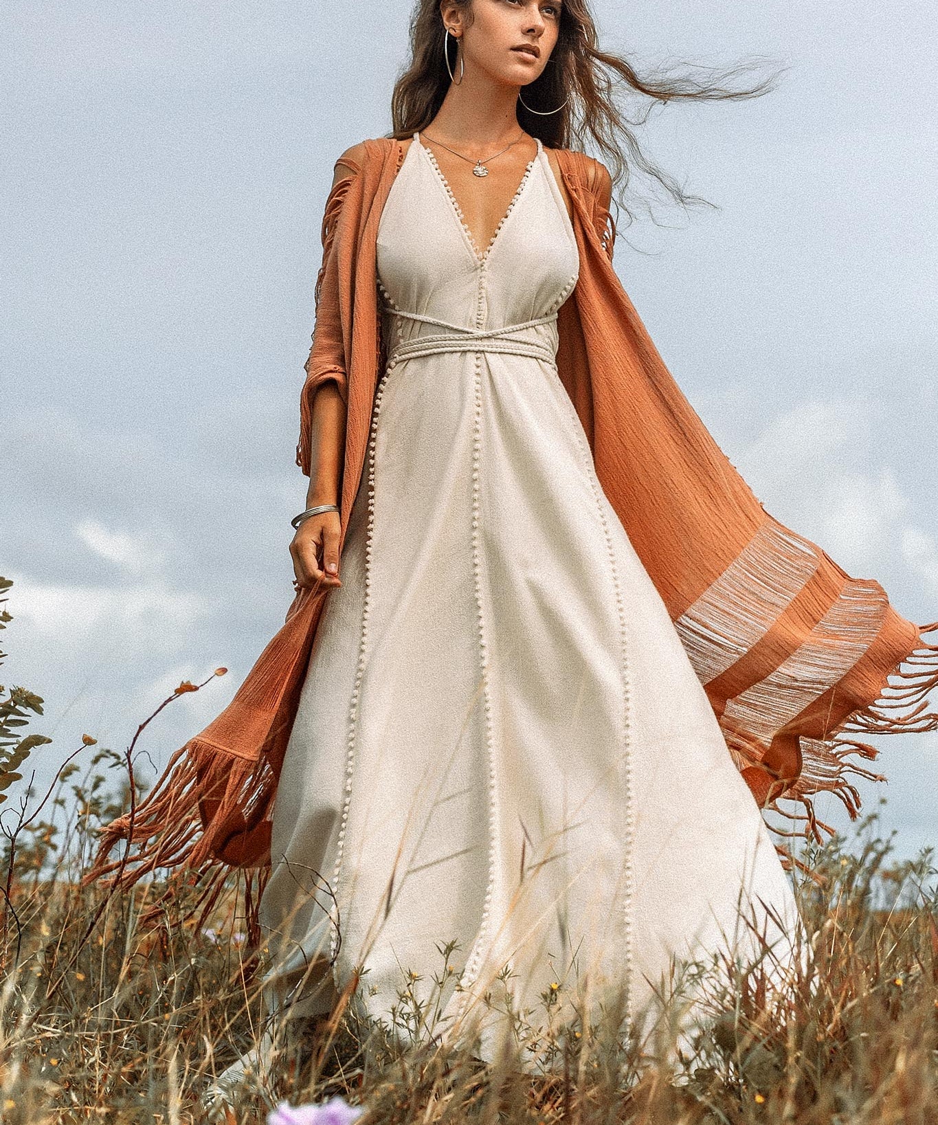 Off - White Boho Beach Wedding Dress • Bohemian Homespun Cotton Dress - AYA SW IDR