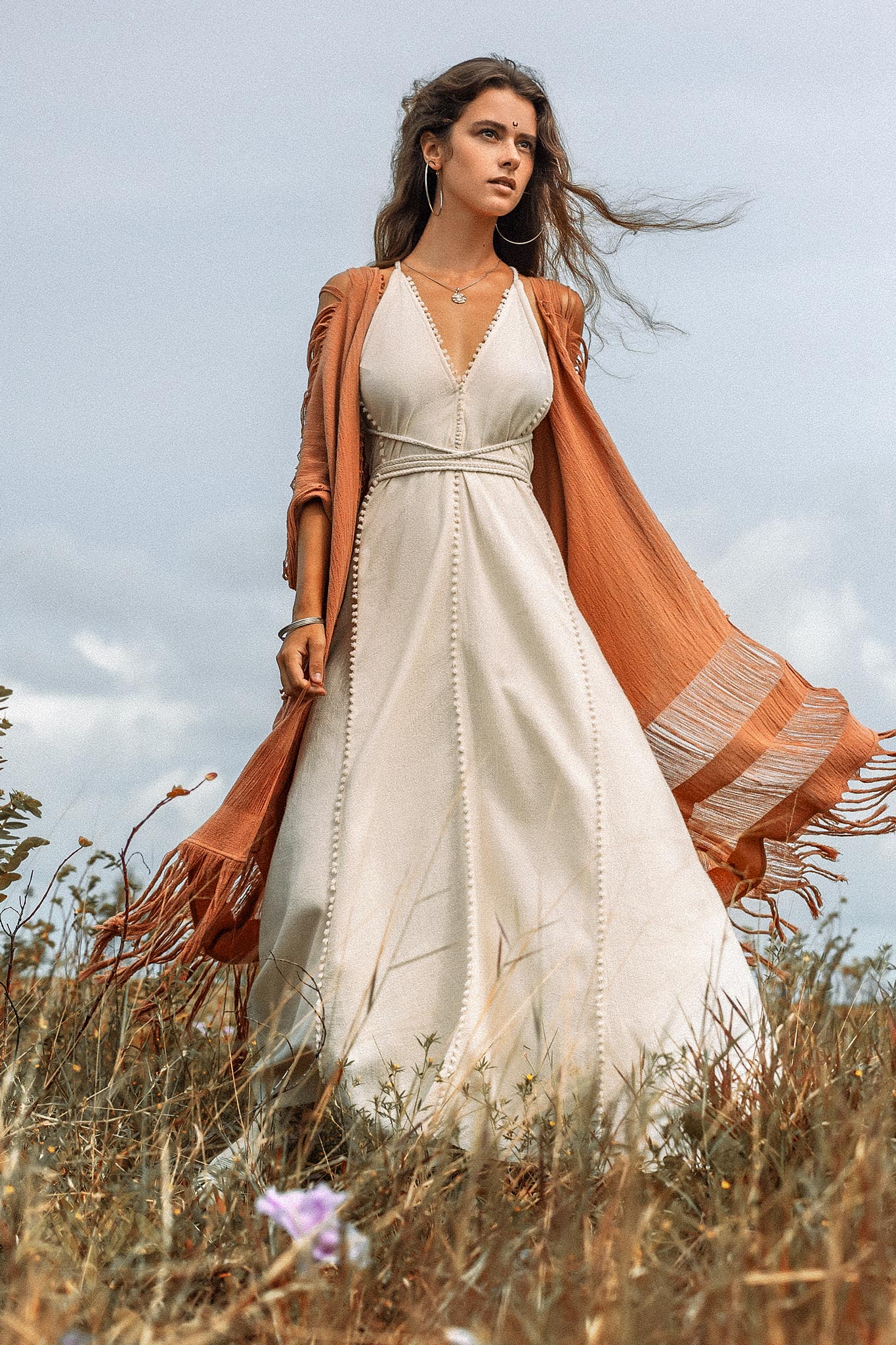 Off - White Boho Beach Wedding Dress • Bohemian Homespun Cotton Dress - AYA SW IDR
