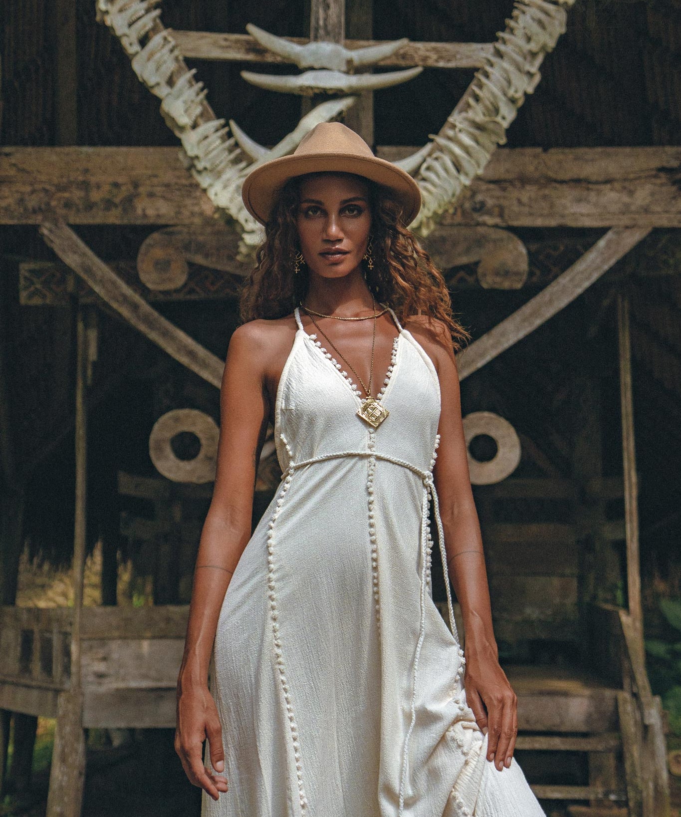 Off - White Boho Beach Wedding Dress • Bohemian Homespun Cotton Dress - AYA SW IDR