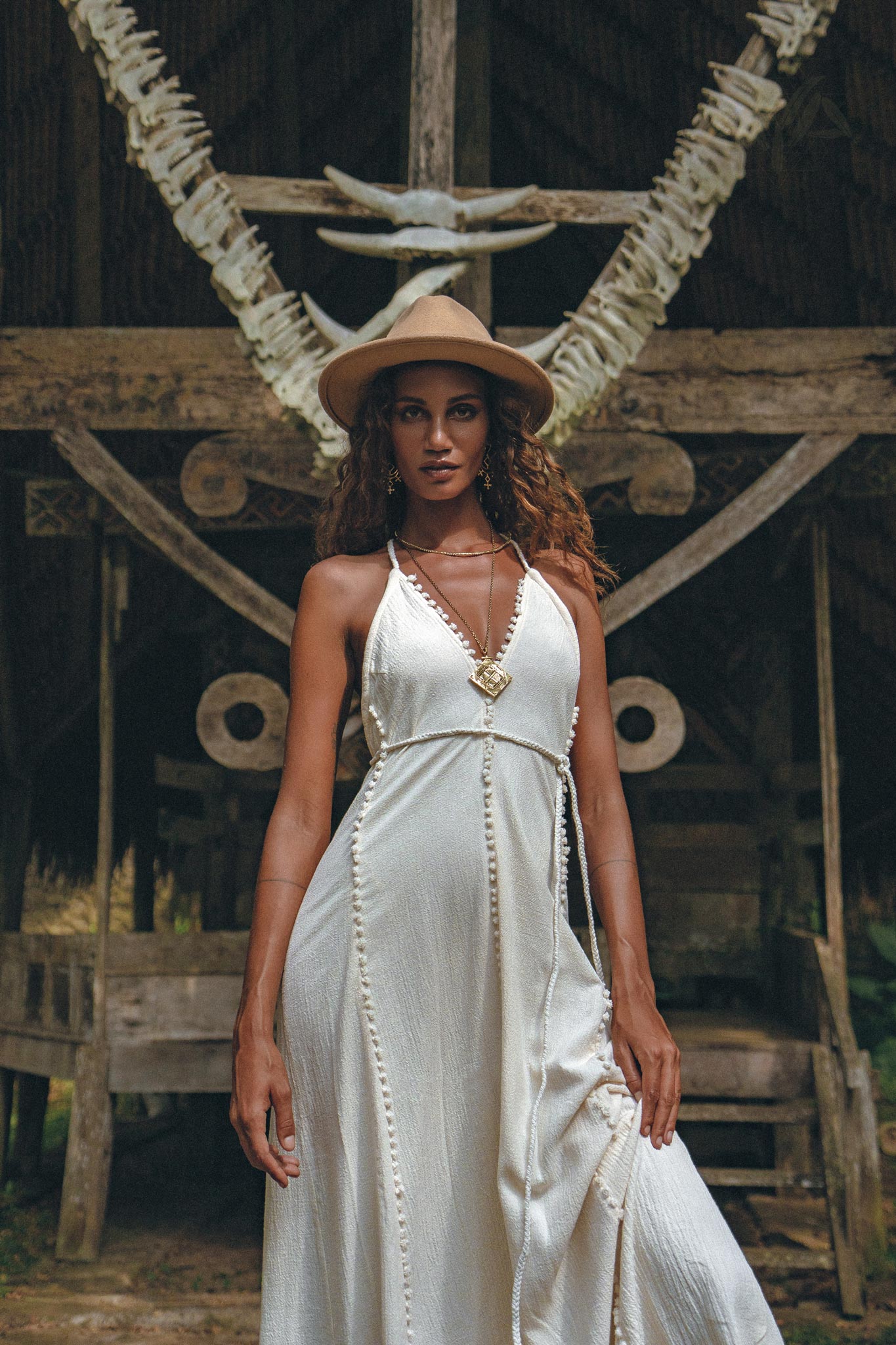 Off - White Boho Beach Wedding Dress • Bohemian Homespun Cotton Dress - AYA SW IDR