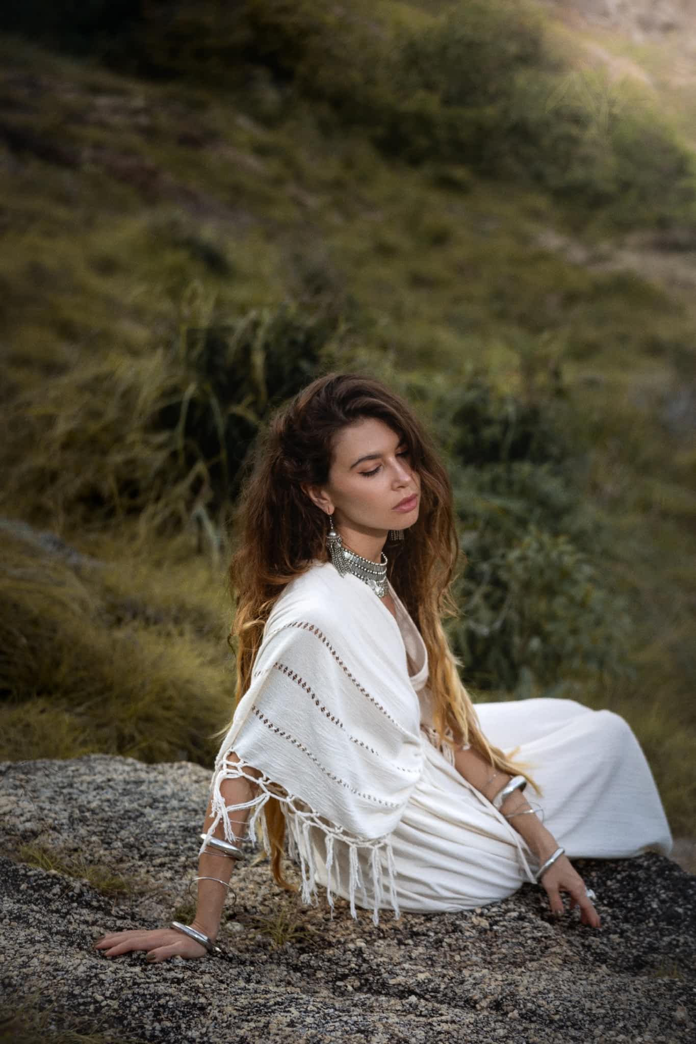 Off - White Boho Dress • Boho Goddess Dress • Maxi Bridesmaid Dress - AYA SW IDR