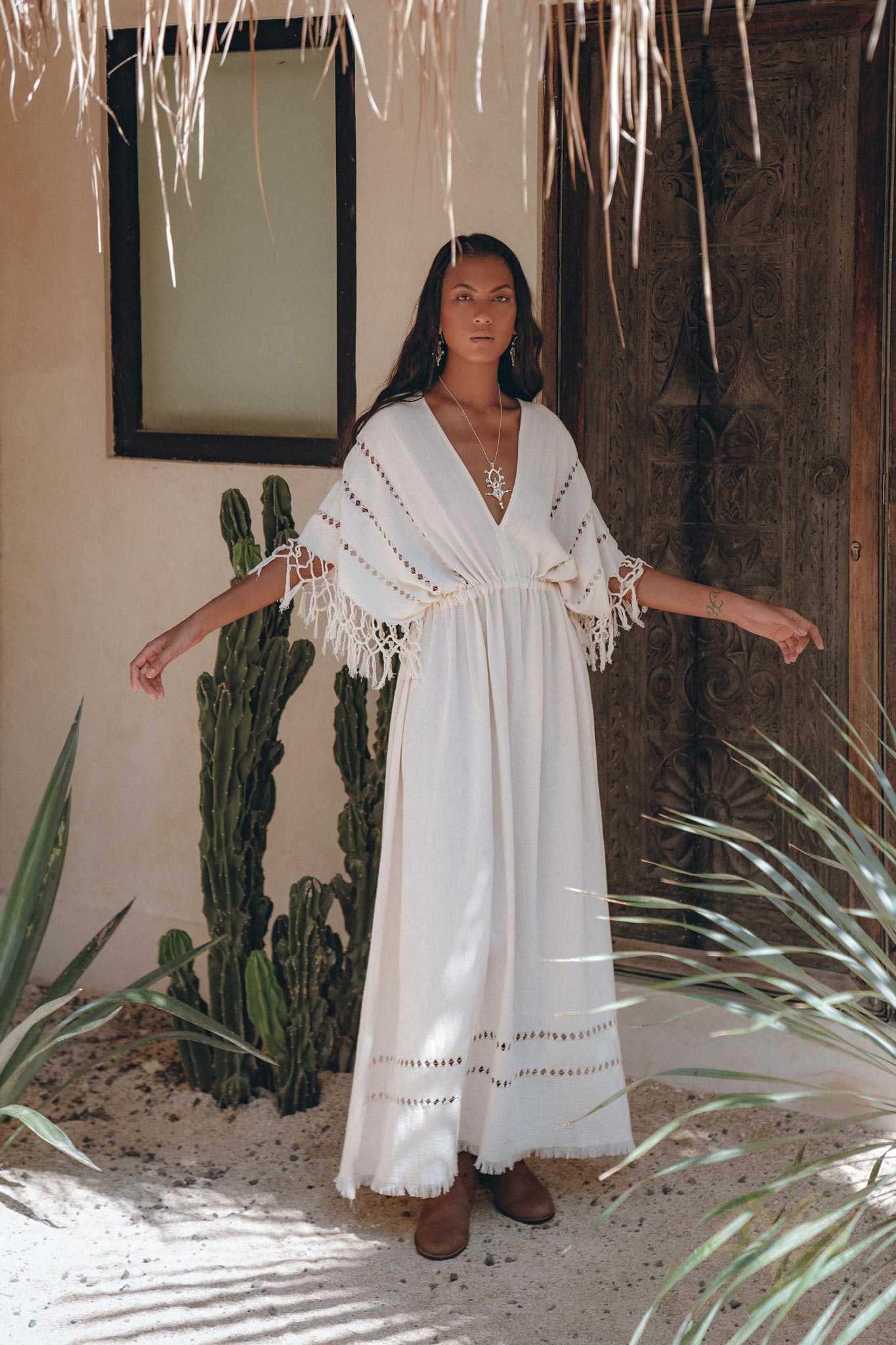 Off - White Boho Dress • Boho Goddess Dress • Maxi Bridesmaid Dress - AYA SW IDR