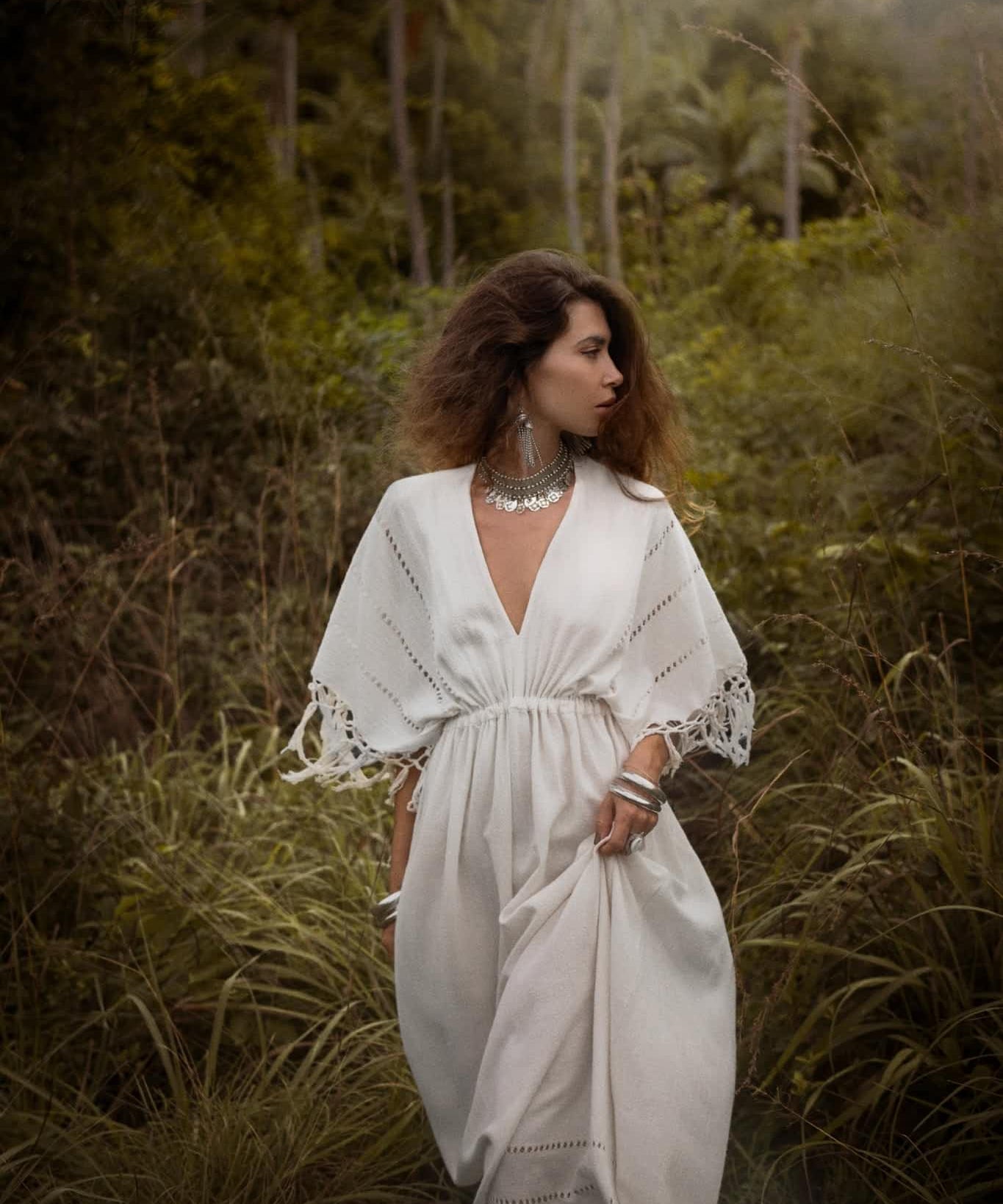 Off - White Boho Dress • Boho Goddess Dress • Maxi Bridesmaid Dress - AYA SW IDR