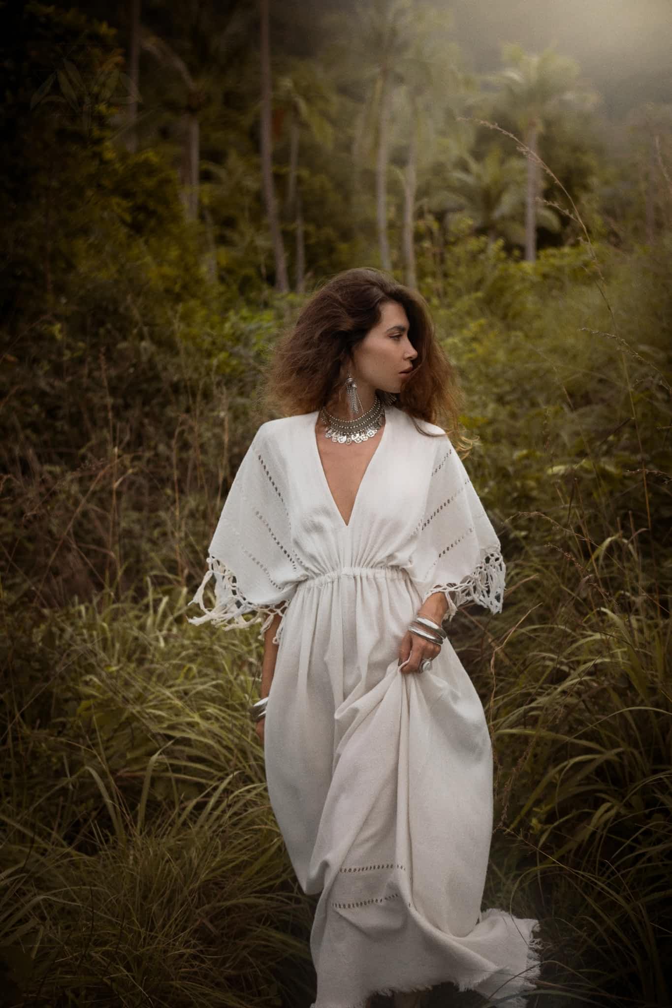 Off - White Boho Dress • Boho Goddess Dress • Maxi Bridesmaid Dress - AYA SW IDR
