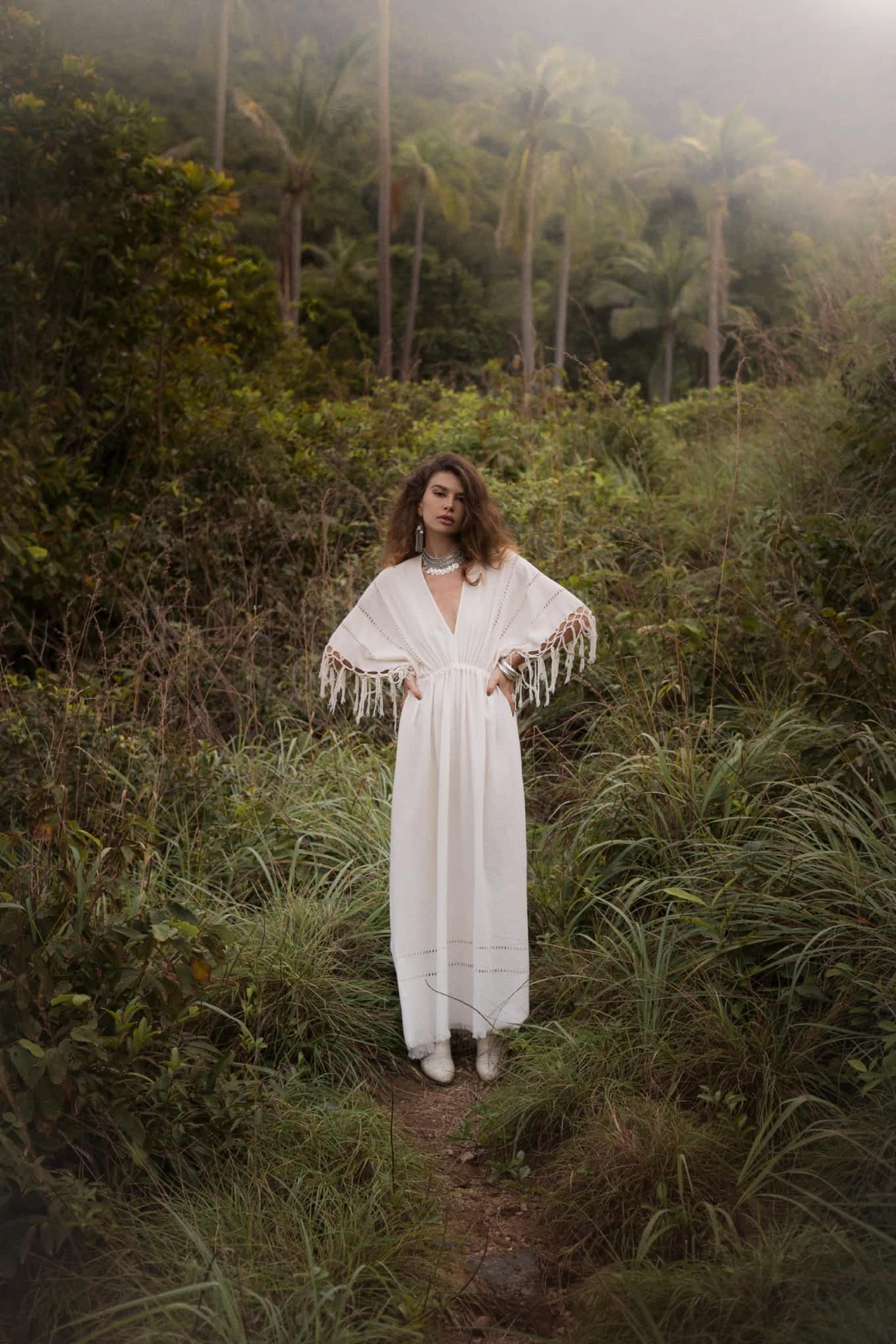 Off - White Boho Dress • Boho Goddess Dress • Maxi Bridesmaid Dress - AYA SW IDR