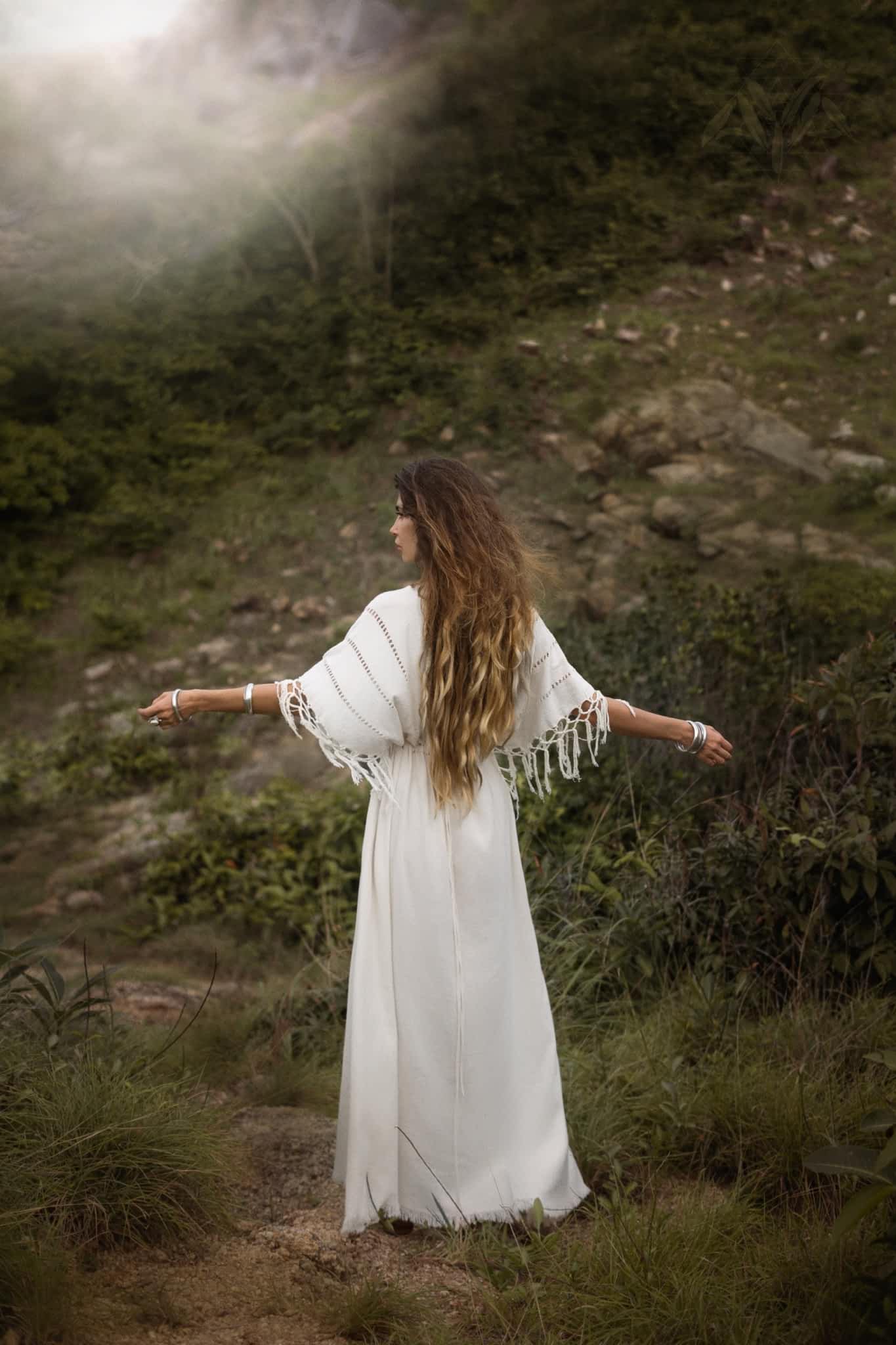 Off - White Boho Dress • Boho Goddess Dress • Maxi Bridesmaid Dress - AYA SW IDR
