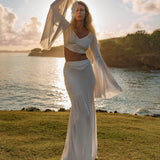 Off White Boho Linen Set, Embroidered Indian Top, Maxi Skirt, Handmade Summer Festival Outfit - AYA SW IDR