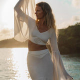 Off White Boho Linen Set, Embroidered Indian Top, Maxi Skirt, Handmade Summer Festival Outfit - AYA SW IDR
