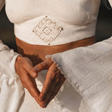 Off White Boho Linen Set, Embroidered Indian Top, Maxi Skirt, Handmade Summer Festival Outfit - AYA SW IDR