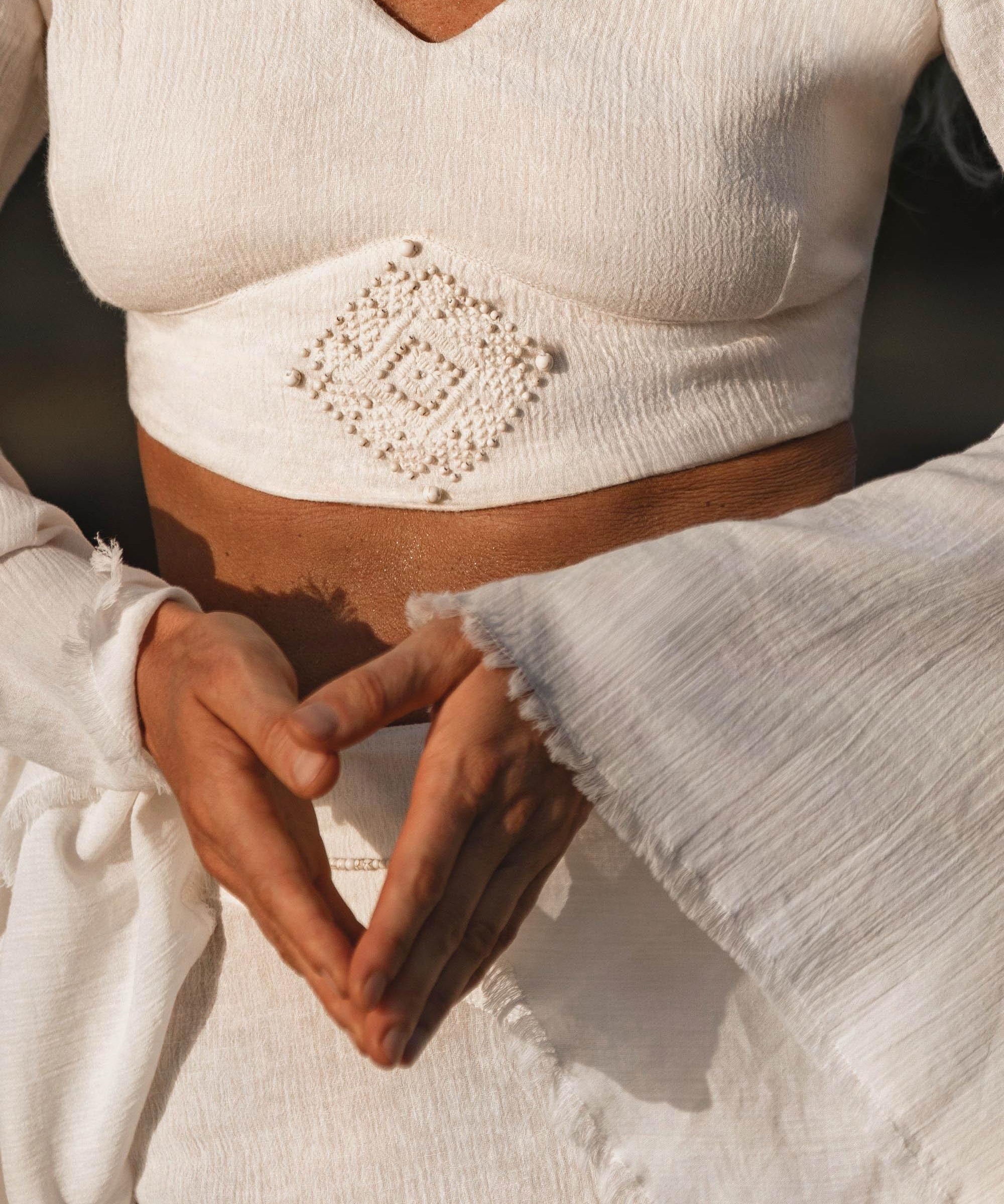 Off White Boho Linen Set, Embroidered Indian Top, Maxi Skirt, Handmade Summer Festival Outfit - AYA SW IDR