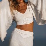 Off White Boho Linen Set, Embroidered Indian Top, Maxi Skirt, Handmade Summer Festival Outfit - AYA SW IDR