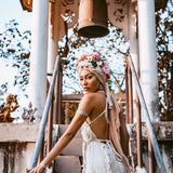 Off - White Boho Open Back Simple Wedding Dress with Hand Loomed Tassels - AYA SW IDR