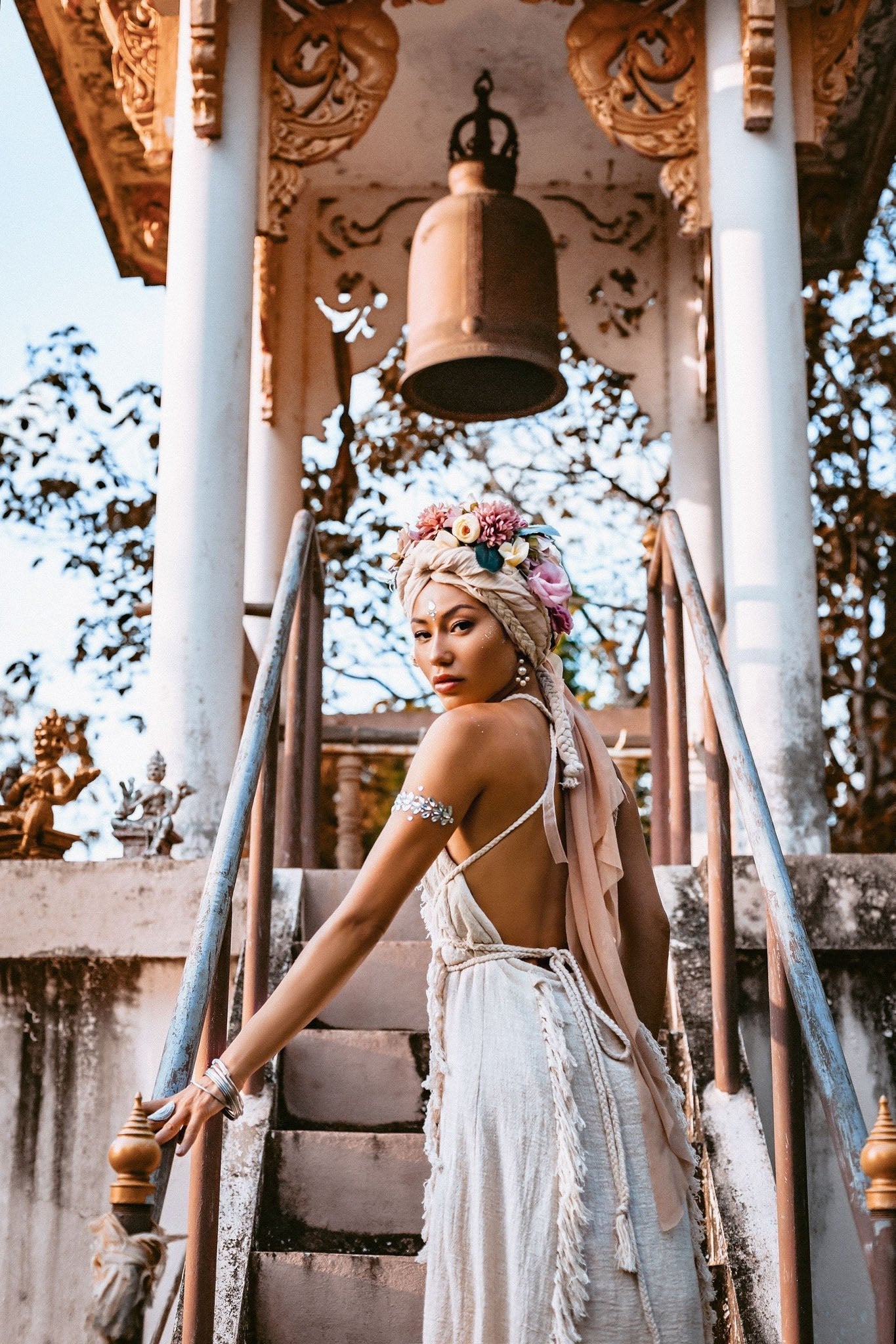 Off - White Boho Open Back Simple Wedding Dress with Hand Loomed Tassels - AYA SW IDR