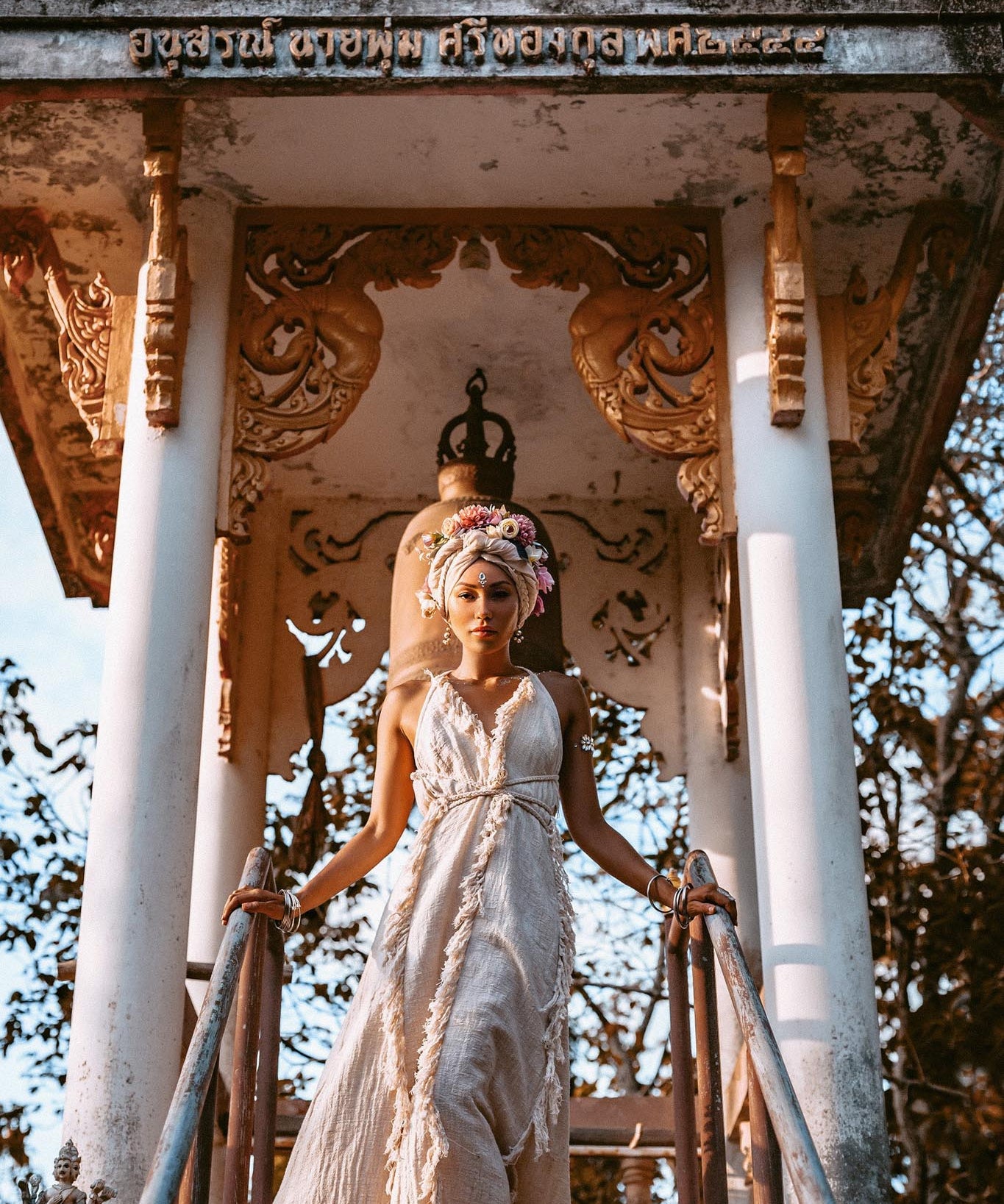 Off - White Boho Open Back Simple Wedding Dress with Hand Loomed Tassels - AYA SW IDR