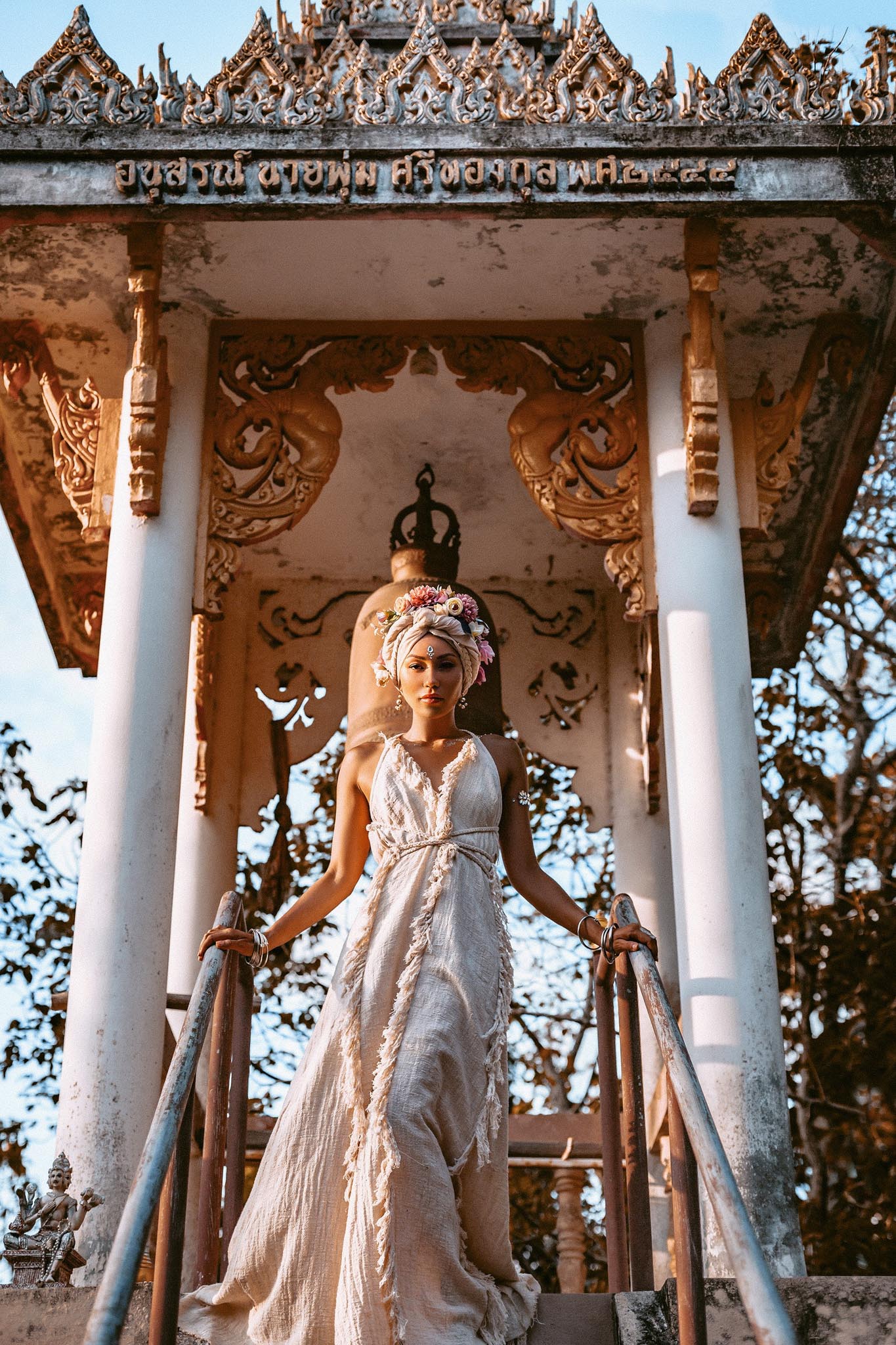 Off - White Boho Open Back Simple Wedding Dress with Hand Loomed Tassels - AYA SW IDR
