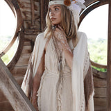 Off - White Boho Open Back Simple Wedding Dress with Hand Loomed Tassels - AYA SW IDR