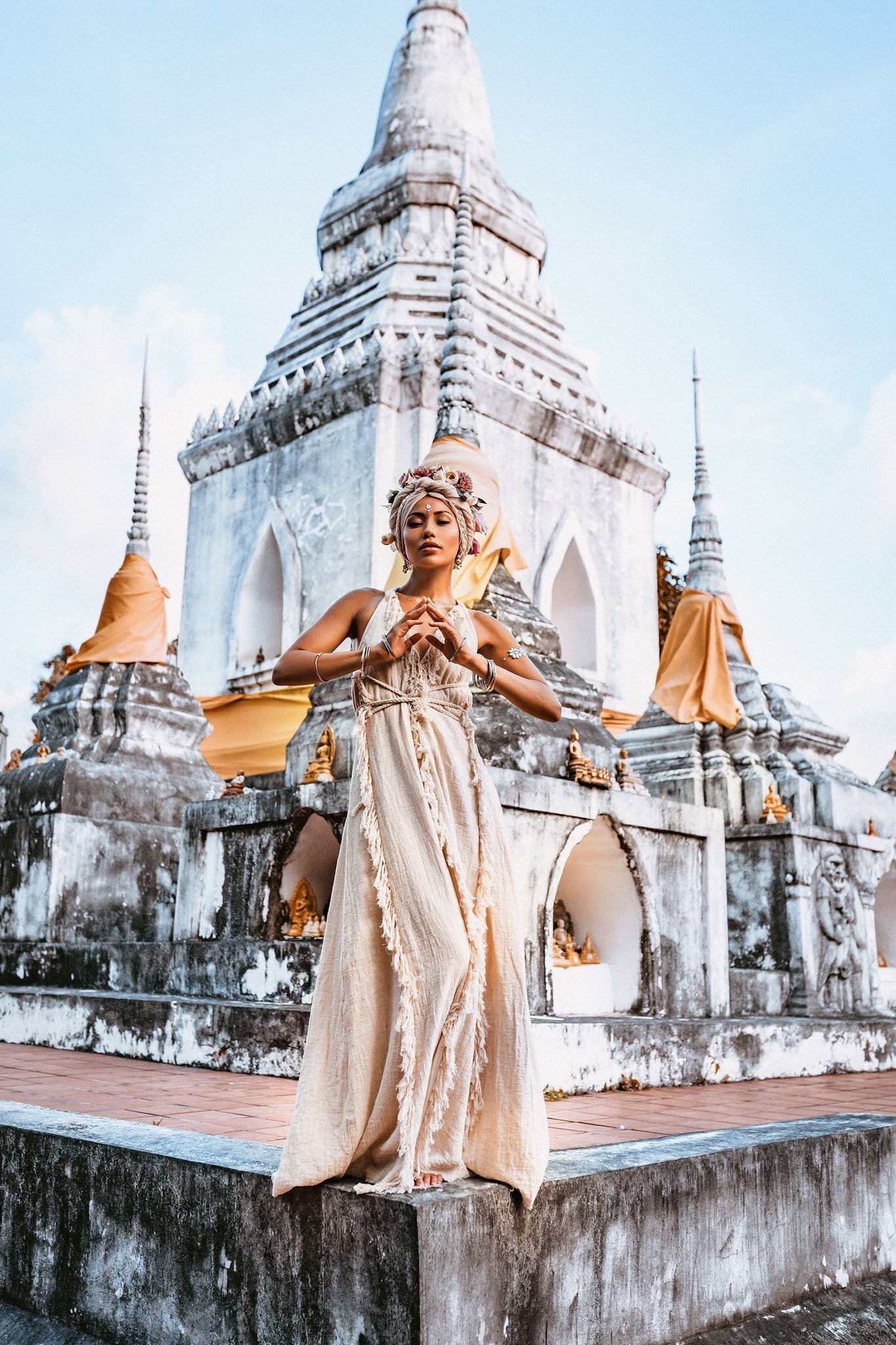Off - White Boho Open Back Simple Wedding Dress with Hand Loomed Tassels - AYA SW IDR