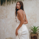 Off - White Boho Open Back Simple Wedding Dress with Hand Loomed Tassels - AYA SW IDR