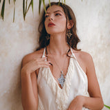 Off - White Boho Open Back Simple Wedding Dress with Hand Loomed Tassels - AYA SW IDR