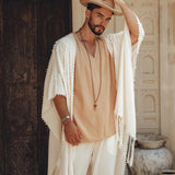 White Raw Cotton Minimalist Poncho for Men