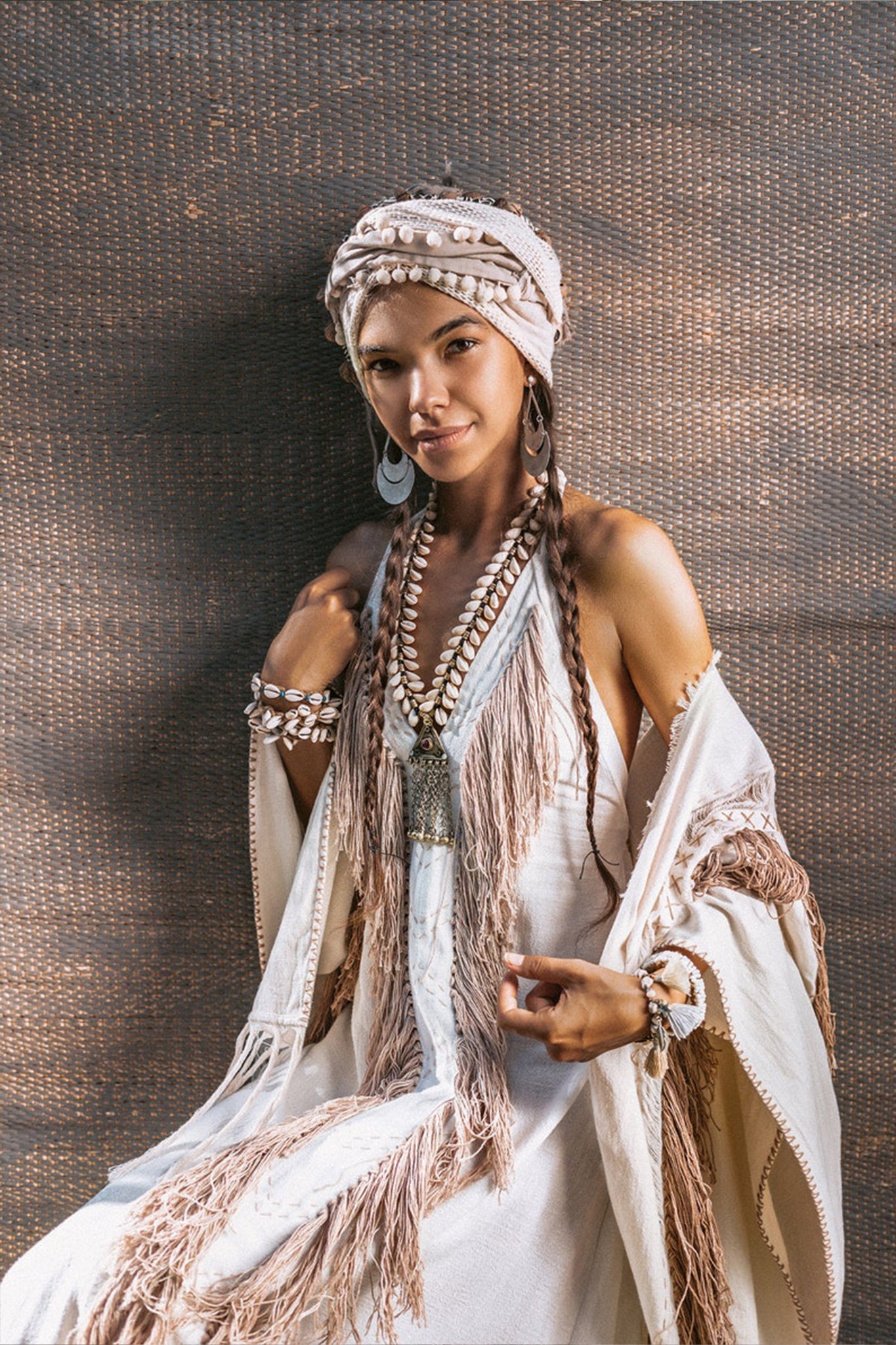 Off - White Boho Tribal Bohemian Dress Entirely Handmade - AYA SW IDR