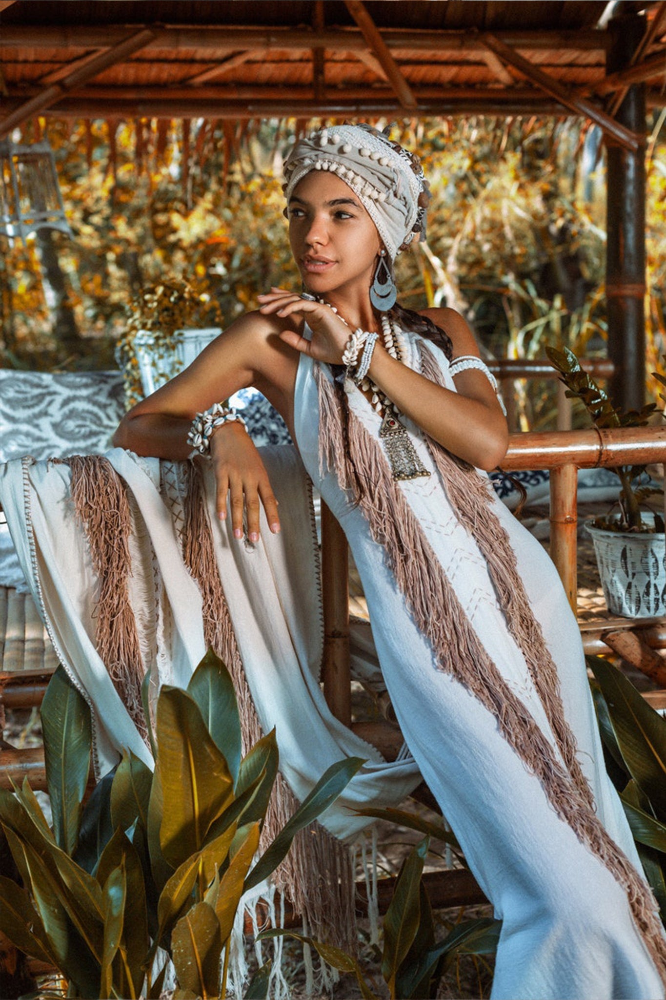 Off - White Boho Tribal Bohemian Dress Entirely Handmade - AYA SW IDR
